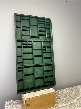 GREEN Vintage Letterpress Printer Drawer/Tray/Shadow Box 17.5” x 32” x 1.5”